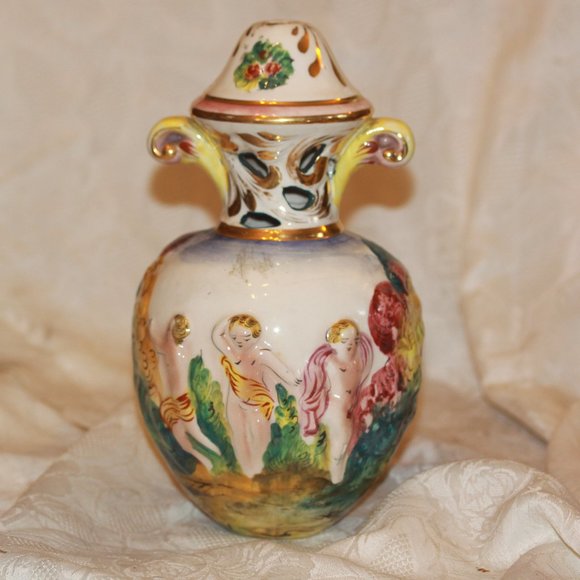 Capodimonte Italy Floral Flowers Cherub Goldtone Trim Lamp Base Part Vintage - Picture 1 of 8